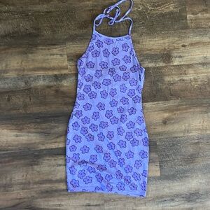 Purple Floral Halter Dress